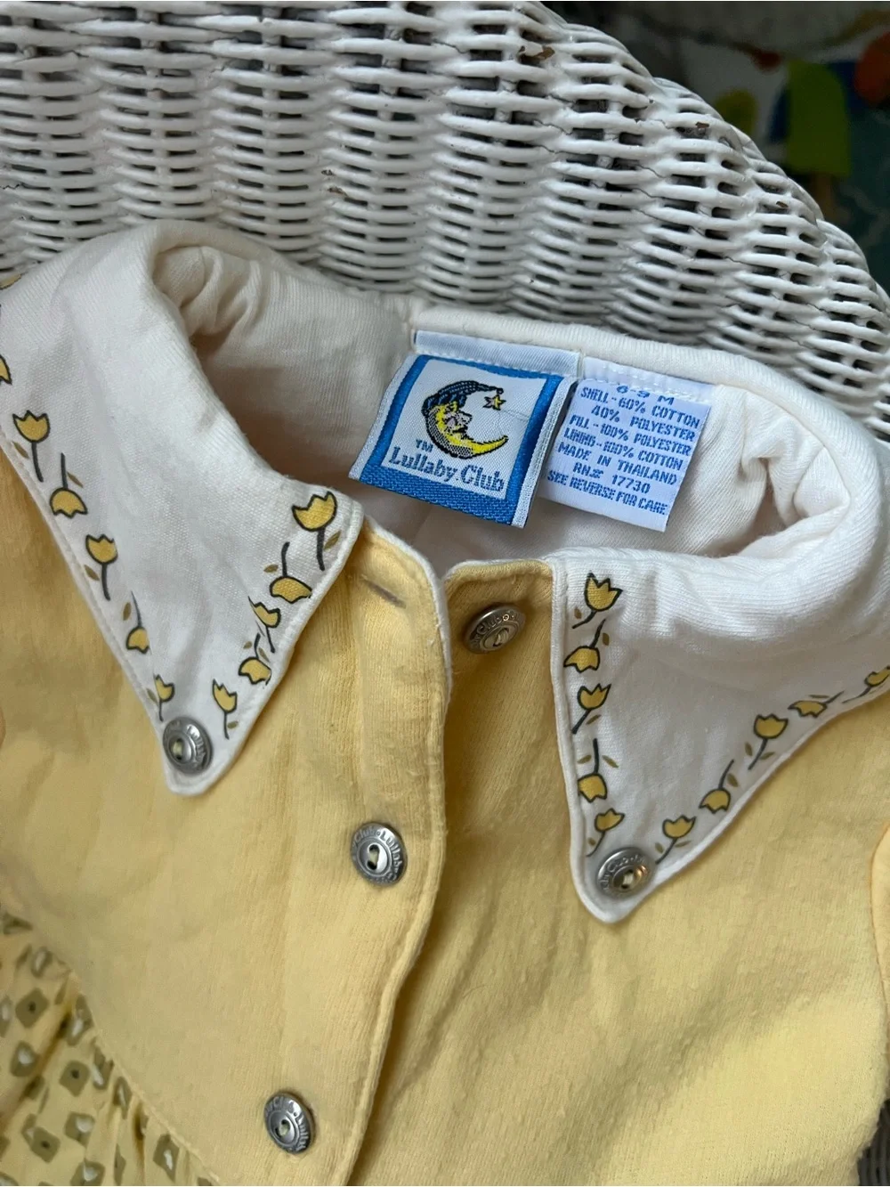Lullaby Club Yellow Tulip Collar Baby onesie. Double layered